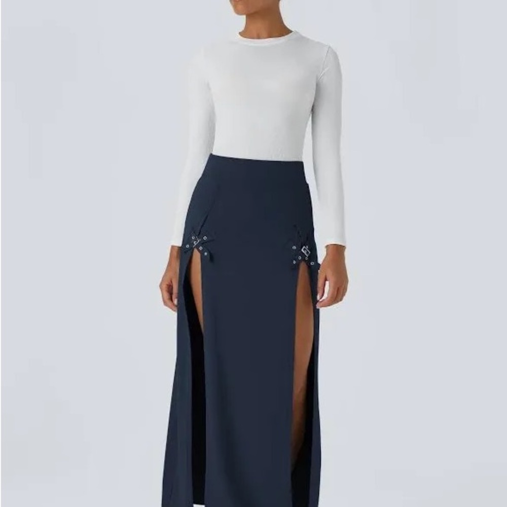 HALARA Navy Maxi Skirt with Slits